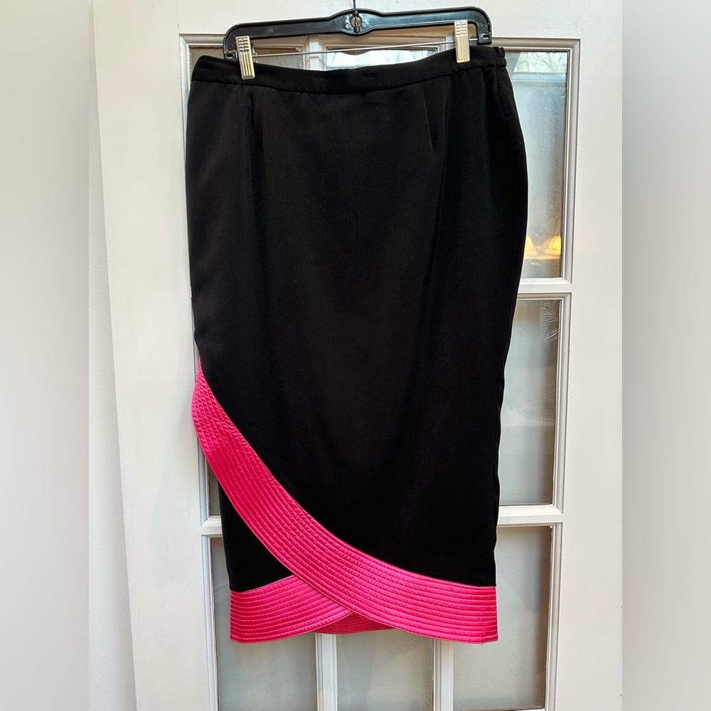 Vintage Donna Vinci Chic Black Pink Midi Pencil Skirt Glam Rock 80’s Size 14